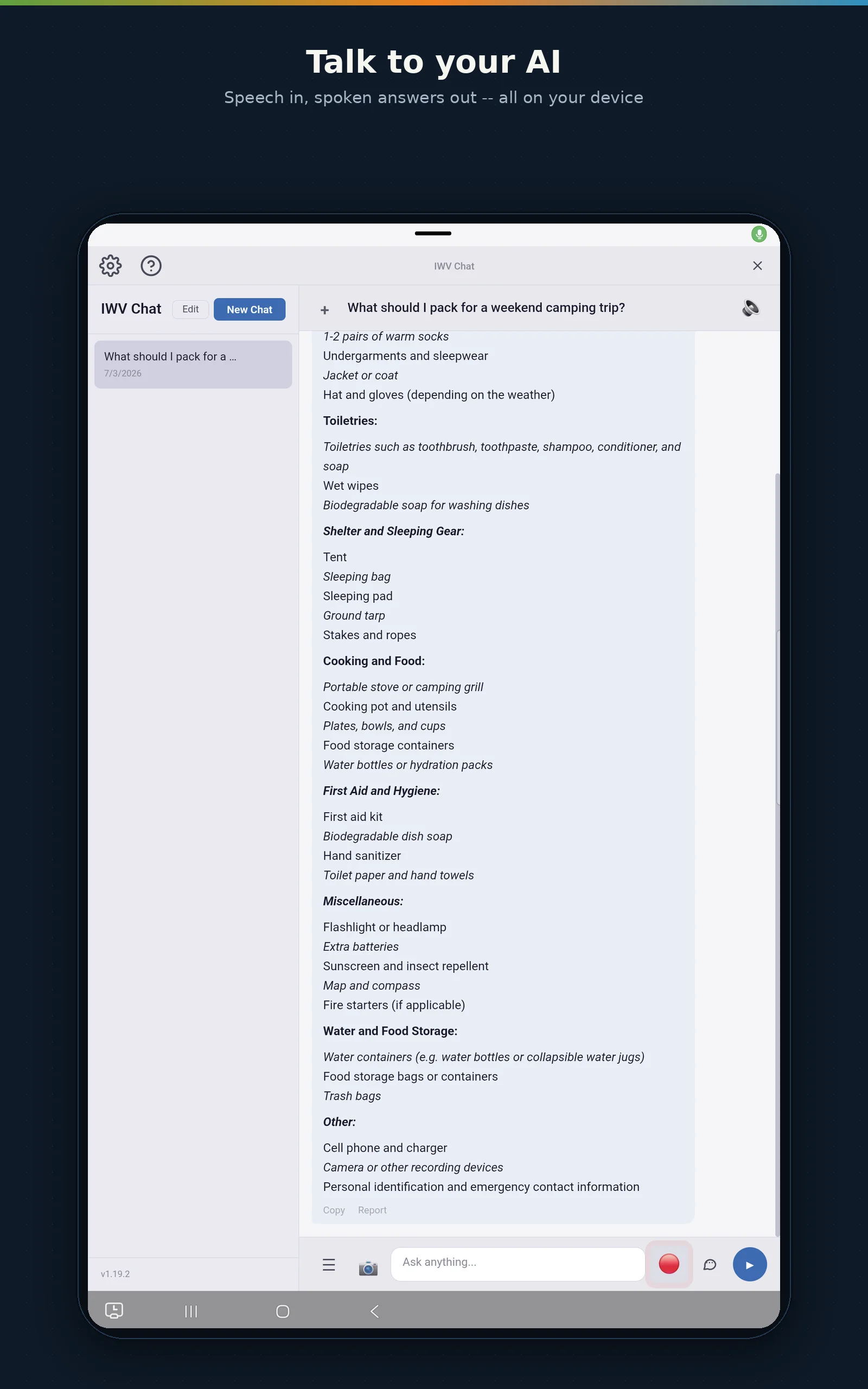 IWV Chat AI on Android Tablet