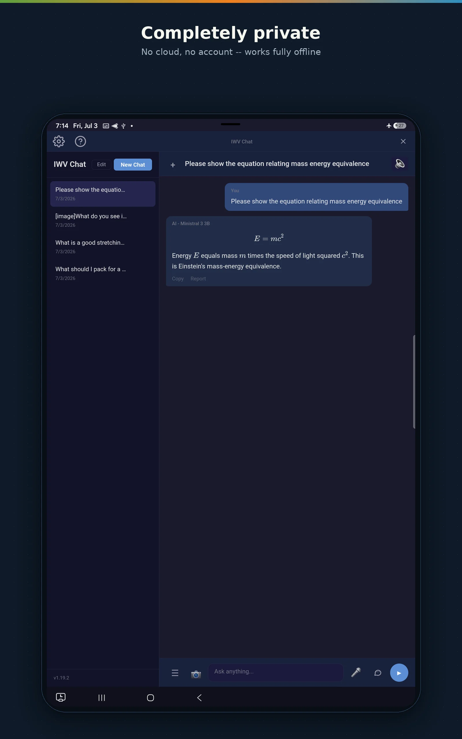 IWV Chat AI on Android Tablet