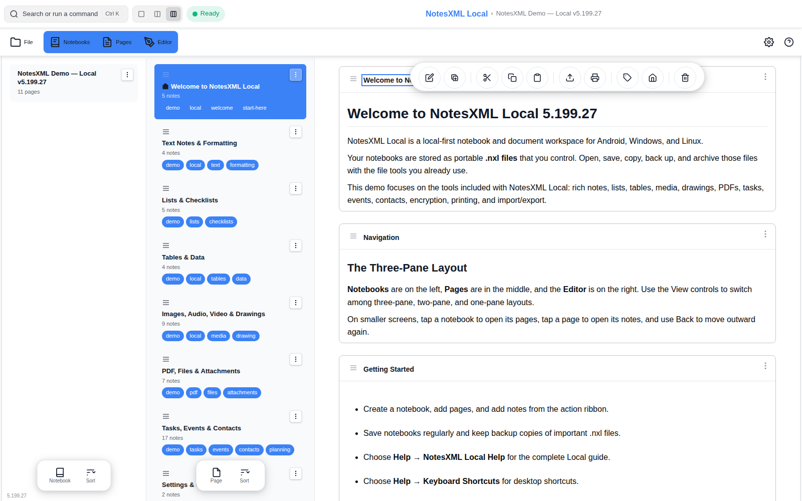 NotesXML Local on Windows & Linux: Welcome