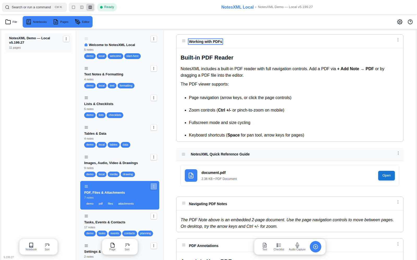 NotesXML Local on Windows & Linux: Pdf Files