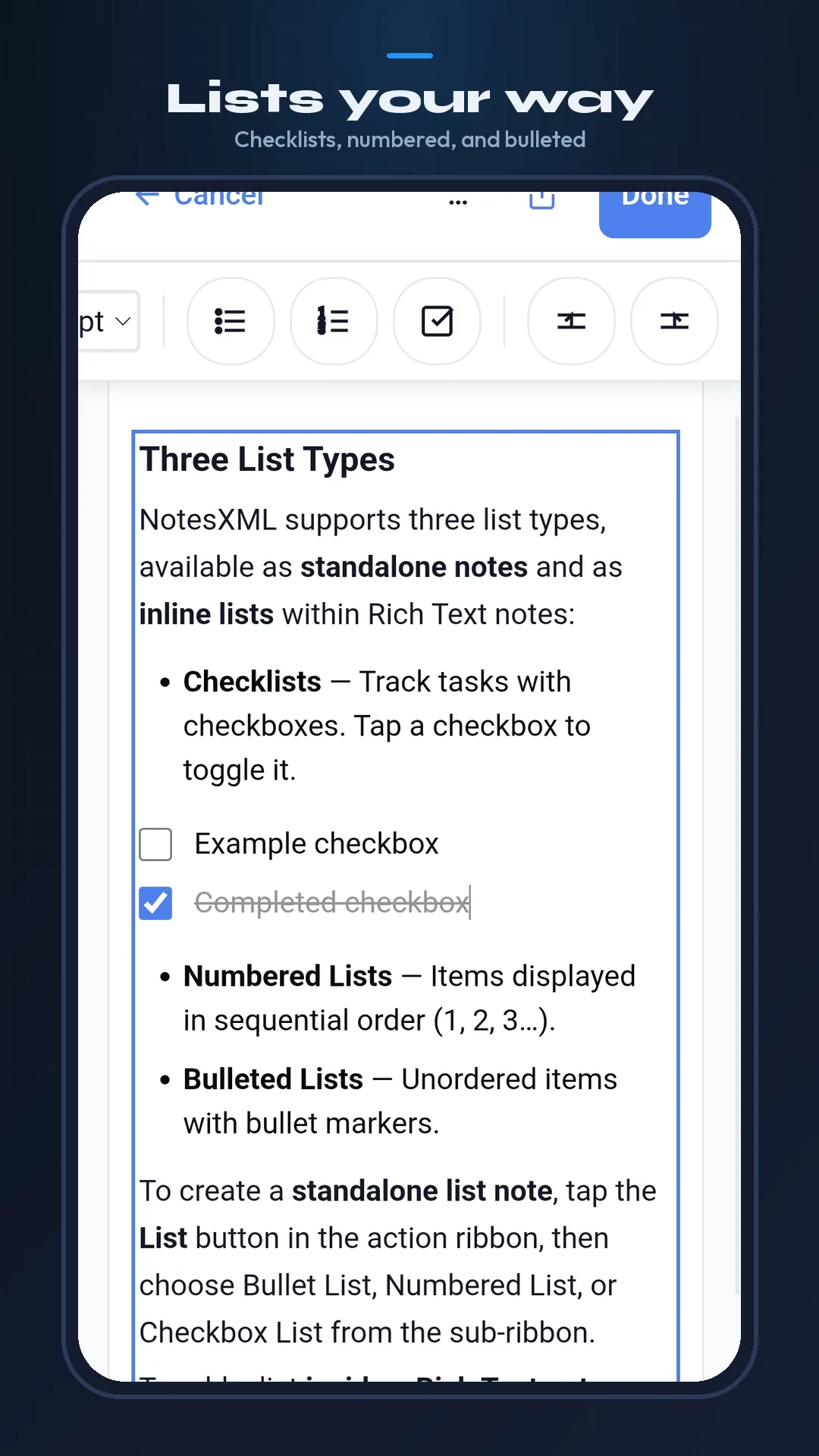 NotesXML on Android Phone