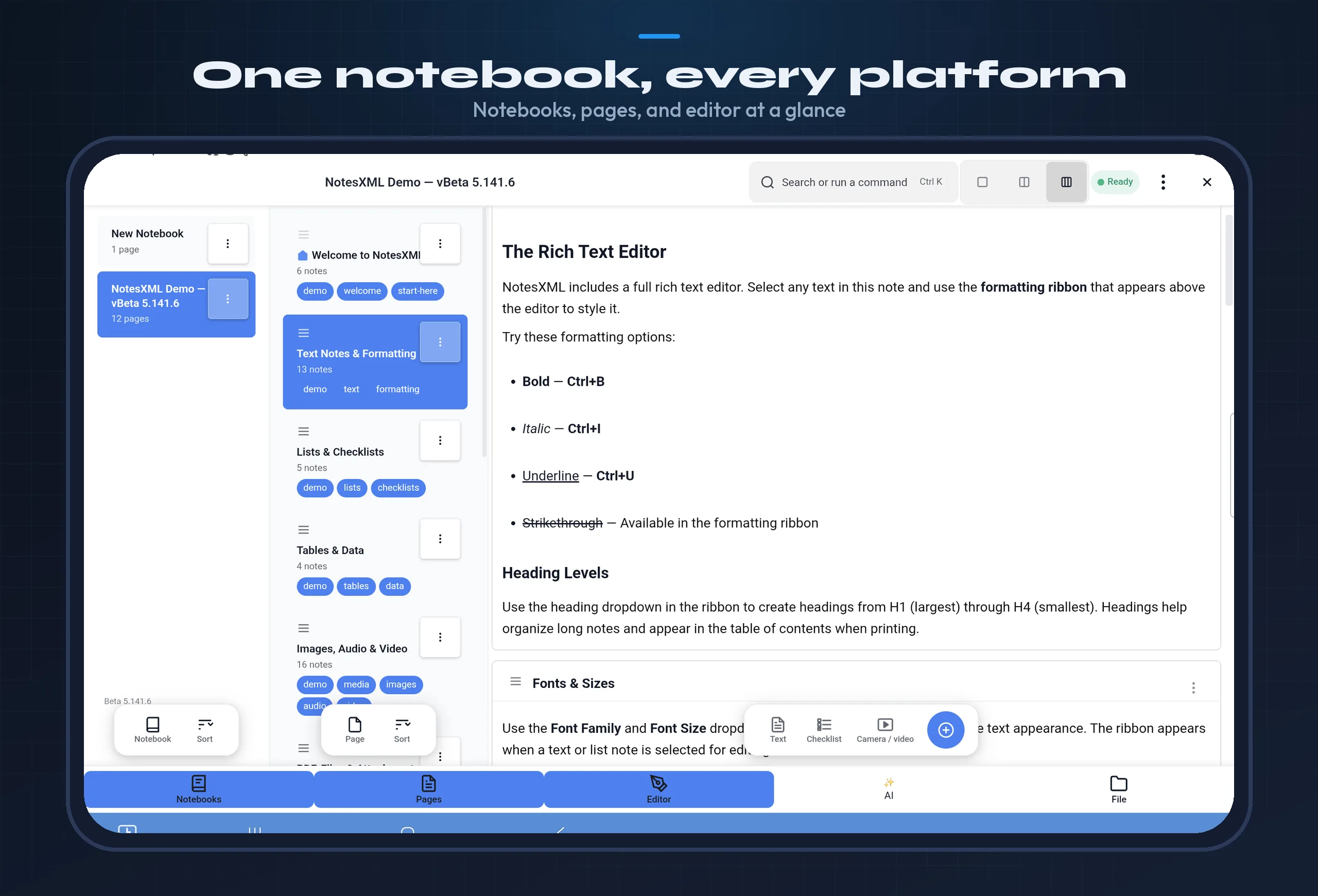 NotesXML on Android Tablet
